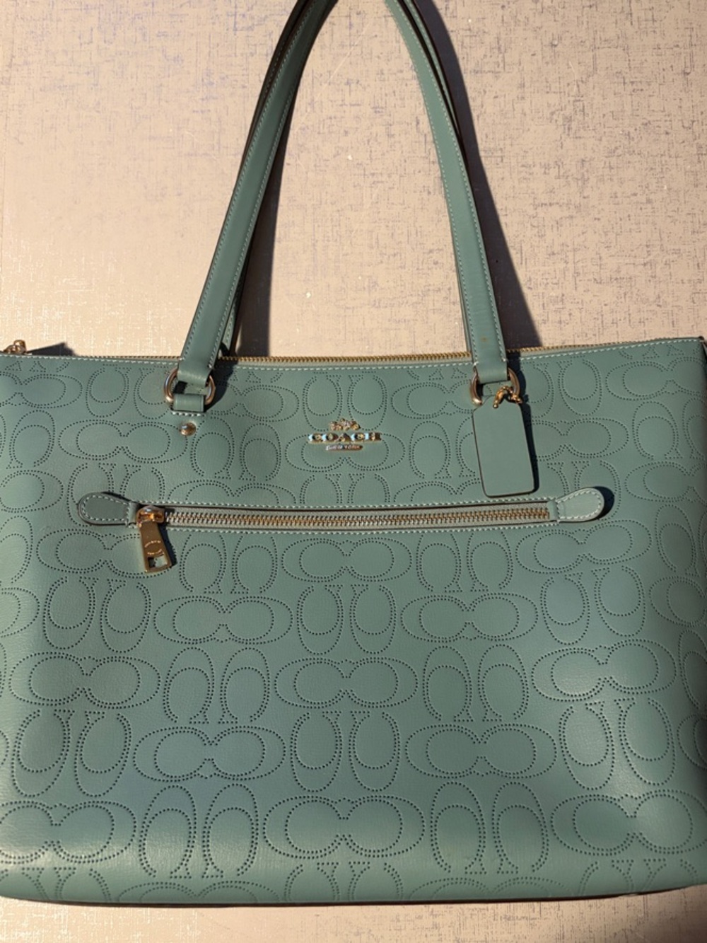 Coach Mint Green Perforated Signature Tote